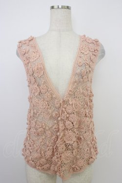 画像1: PINK HOUSE / カメリアモチーフニットベスト  ピンク T-26-03-21-006-LO-TO-SA-ZT