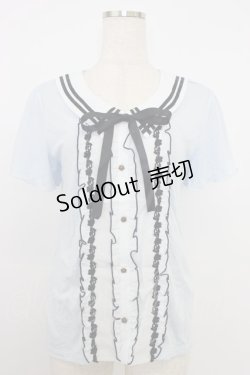 画像1: axes femme / バイカラーブラウス風プルオーバー M サックス T-26-03-21-011-AX-TO-SA-ZT