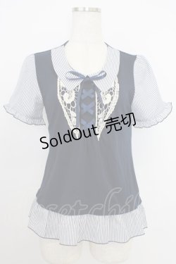 画像1: axes femme / フロント編み上げ半袖トップス  ネイビー T-26-03-21-015-AX-TO-SA-ZT