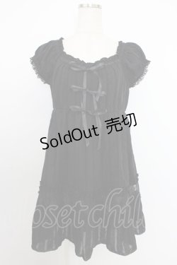 画像1: axes femme / はしごレースリボン半袖チュニック  黒 T-26-03-21-022-AX-TO-SA-ZT