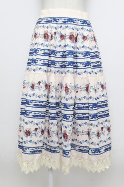 画像1: axes femme / ローズ×ラインプリントスカート  キナリ×青 T-26-03-23-027-AX-SK-SZ-ZT