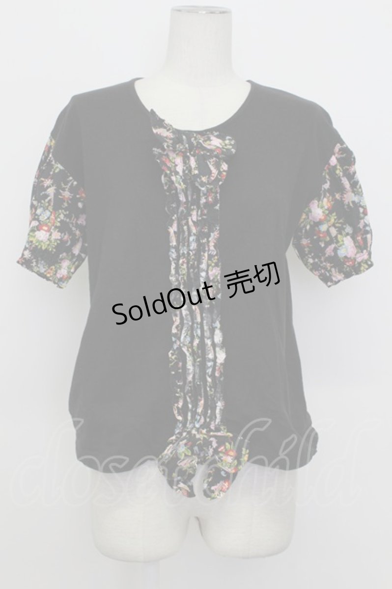 画像1: PINK HOUSE / 花柄pt切替Tシャツ  ブラック T-26-03-23-009-LO-TS-SA-ZT652 (1)