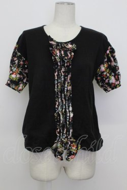 画像1: PINK HOUSE / 花柄pt切替Tシャツ  ブラック T-26-03-23-009-LO-TS-SA-ZT
