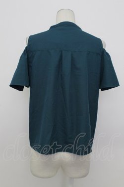 画像2: axes femme POETIQUE / ダークマリン肩開き刺繍ブラウス M ブルーグリーン T-26-03-23-011-AX-BL-SA-ZT
