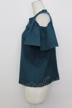 画像3: axes femme POETIQUE / ダークマリン肩開き刺繍ブラウス M ブルーグリーン T-26-03-23-011-AX-BL-SA-ZT