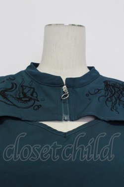 画像4: axes femme POETIQUE / ダークマリン肩開き刺繍ブラウス M ブルーグリーン T-26-03-23-011-AX-BL-SA-ZT