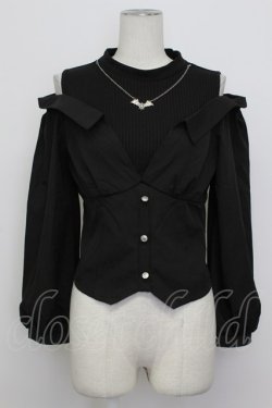 画像1: axes femme POETIQUE / レイヤードデザインシャツ M ブラック T-26-03-23-012-AX-TO-SA-ZT