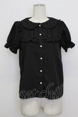 画像1: majoretty / サイド編み下げリボン半袖ブラウス  黒 T-26-03-23-013-GO-BL-SA-ZT