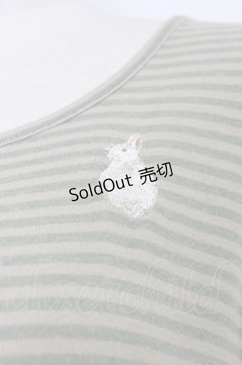 画像4: PINK HOUSE / うさぎ刺繍ボーダーノースリーブワンピース  ベージュ×グリーン T-26-03-23-016-LO-OP-SA-ZT652 (4)