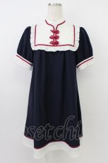 画像1: Amavel / 半袖チャイナワンピース  紺Ｘ白 T-26-03-24-032-CA-OP-SA-ZT653 (1)