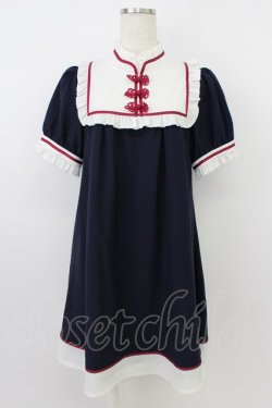 画像1: Amavel / 半袖チャイナワンピース  紺Ｘ白 T-26-03-24-032-CA-OP-SA-ZT