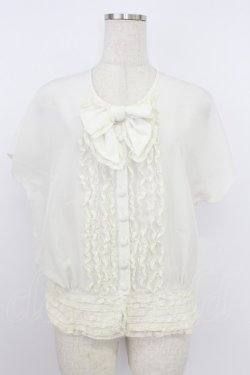 画像1: PINK HOUSE / 胸元リボン&裾レース半袖ブラウス  アイボリー T-26-03-24-002-LO-BL-SA-ZT
