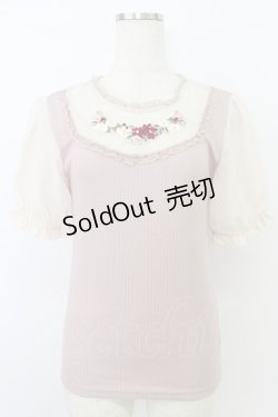 画像1: axes femme POETIQUE / ブーケリボン刺繍リブプルオーバー  ピンク T-26-03-24-013-AX-TO-SA-ZT