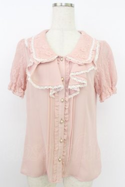 画像1: axes femme / フェミニンラッフルブラウス  ピンク T-26-03-24-014-AX-BL-SA-ZT