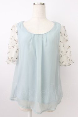 画像1: axes femme / お花刺繍チュール袖プルオーバー  サックス T-26-03-24-018-AX-TO-SA-ZT