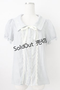 画像1: axes femme POETIQUE / リボン刺繍襟半袖ブラウス  サックス T-26-03-24-019-AX-BL-SA-ZT