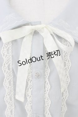 画像4: axes femme POETIQUE / リボン刺繍襟半袖ブラウス  サックス T-26-03-24-019-AX-BL-SA-ZT