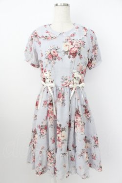 画像1: axes femme POETIQUE / 花柄スカラップ襟半袖ワンピース M サックス T-26-03-25-032-AX-OP-SA-ZT