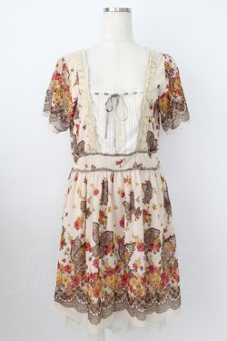 画像1: axes femme / 蝶&フラワープリントワンピース  ベージュＸブラウン T-26-03-25-033-AX-OP-SA-ZT