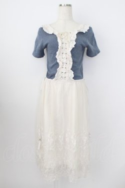 画像1: axes femme / 裾チュール刺繍ワンピース  ネイビーＸアイボリー T-26-03-25-034-AX-OP-SA-ZT