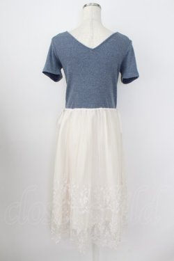 画像2: axes femme / 裾チュール刺繍ワンピース  ネイビーＸアイボリー T-26-03-25-034-AX-OP-SA-ZT