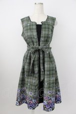 画像1: axes femme / チェック×花柄ワンピース  グリーンチェック T-26-03-25-040-AX-OP-SA-ZT658 (1)