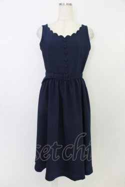画像1: an another angelus / スカラップ衿ぐりフィットandフレアーワンピース  ネイビー T-26-03-25-041-CA-OP-SA-ZT