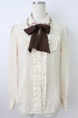 画像1: axes femme / お花刺繍フリルブラウス  アイボリーＸブラウン T-26-03-25-008-AX-BL-SA-ZT658 (1)