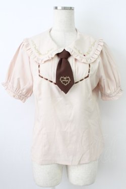 画像1: axes femme POETIQUE / レトロ喫茶刺繍パフ袖ブラウス  ピンクベージュ T-26-03-25-014-AX-BL-SA-ZT