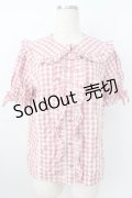axes femme kawaii / ギンガムチェック半袖ブラウス M ピンク T-26-03-25-022-AX-BL-SA-ZT
