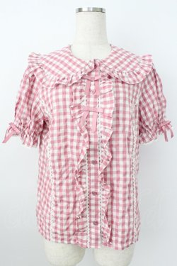 画像1: axes femme kawaii / ギンガムチェック半袖ブラウス M ピンク T-26-03-25-022-AX-BL-SA-ZT