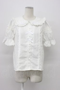 画像1: Chalmiere / トーションレース丸襟半袖ブラウス  白 T-26-03-30-027-0-BL-SA-ZT