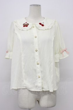 画像1: axes femme kawaii / クマパフェ刺繍ブラウス M キナリ T-26-03-30-015-AX-BL-SA-ZT