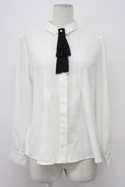 画像1: an another angelus / 多重リボンタイ付きピンタックブラウス  白Ｘ黒 T-26-03-30-017-CA-BL-SA-ZT