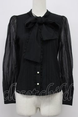 画像1: Ank Rouge / パールボタンチュール袖ブラウス  黒 T-26-03-31-001-CA-BL-SA-ZT