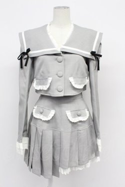 画像1: Me roir / セーラージャケット&イレギュラープリーツスカパンセットアップ  グレー T-26-03-31-018-GO-TO-SA-ZT