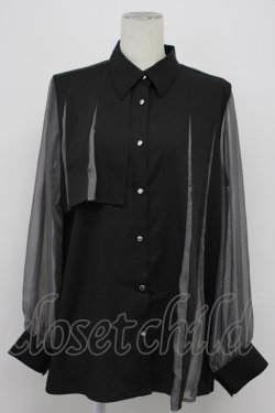 画像1: HARE / シアー切替プリーツシャツ  黒Ｘグレー T-26-03-31-003-LO-BL-SA-ZT
