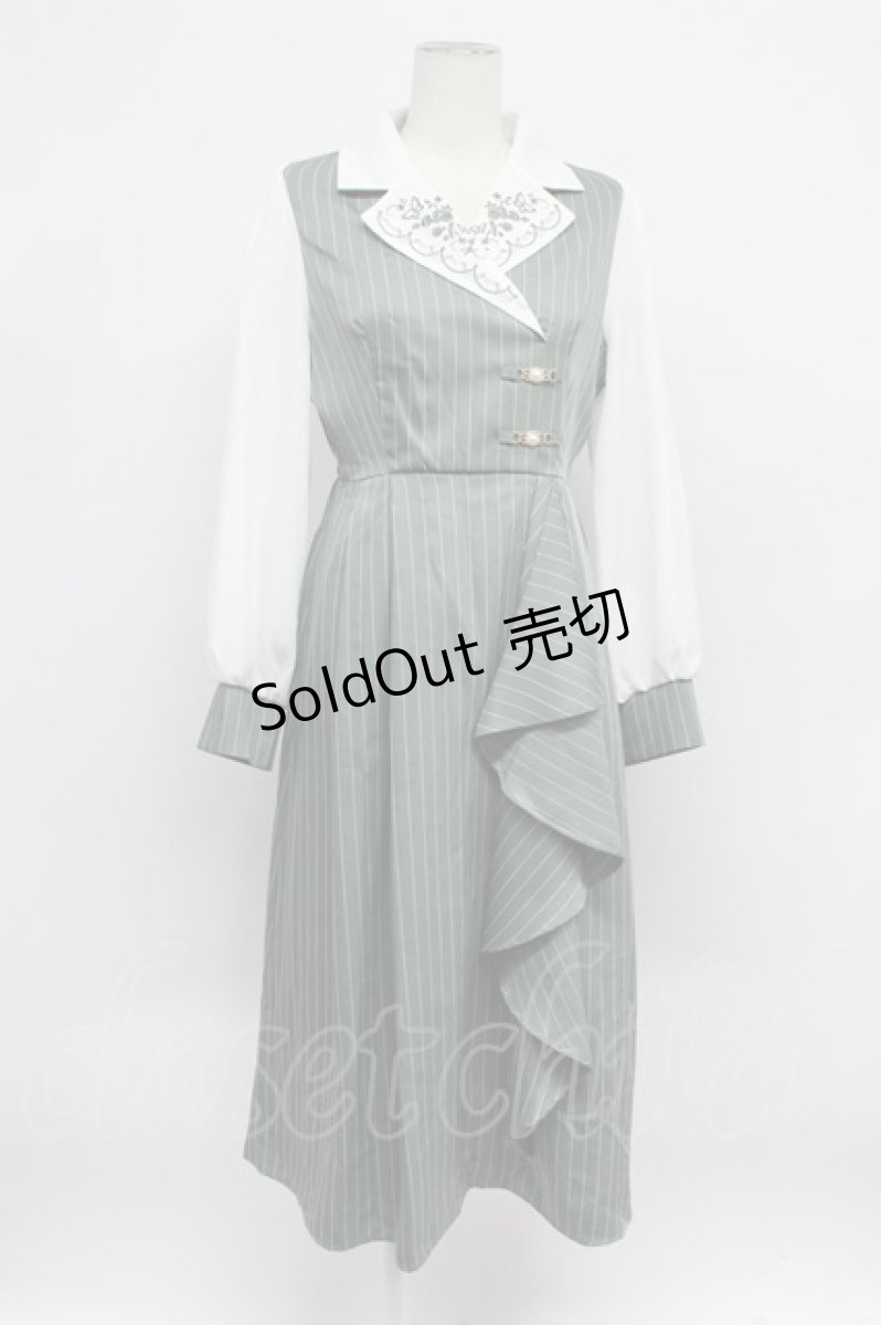 画像1: axes femme / 襟刺繍ストライプワンピース M ミント T-26-03-31-009-AX-OP-SA-ZT660 (1)