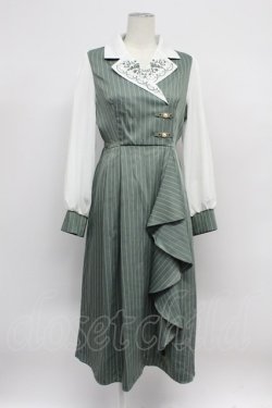 画像1: axes femme / 襟刺繍ストライプワンピース M ミント T-26-03-31-009-AX-OP-SA-ZT