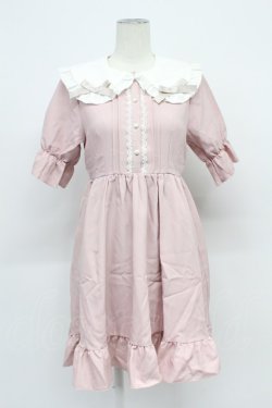 画像1: DearMyLove / シンプル丸襟リボンワンピース M ピンクＸ白 T-26-03-31-013-EL-OP-SA-ZT