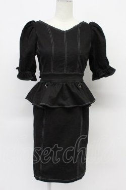 画像1: EAT ME / ペプラムデニムワンピース M 黒 T-26-03-31-017-LO-OP-SA-ZT