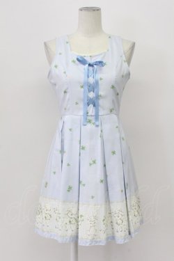 画像1: Ank Rouge / クローバー&羊柄ジャンパースカート M サックス T-26-04-03-032-CA-OP-SA-ZT