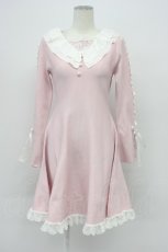 画像1: mellfy memory / Precious memories flare ニットワンピース  ピンクＸ白 T-26-04-03-003-0-OP-SA-ZT661 (1)
