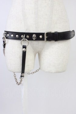 画像1: SEX POT ReVeNGe / チェーン付きスタッズベルト  黒ｘシルバー T-26-04-04-027-SP-ZA-SA-ZT