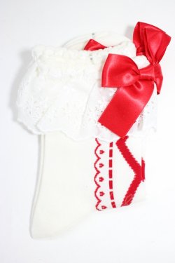 画像1: Chalmiere / コットンレースソックス  白Ｘ赤 T-26-04-04-041-0-ZA-SA-ZT