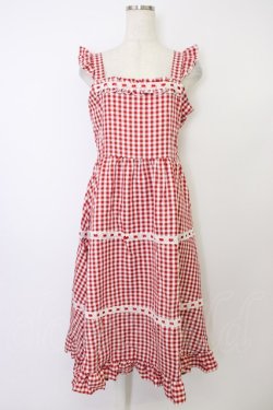 画像1: Cherirulu Chocola / ギンガムチェックジャンパースカート L 赤ｘ白チェック T-26-04-04-011-GO-OP-SA-ZT