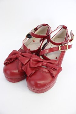 画像1: Amavel / ファーぽんリボン付クロスパンプス  エンジ T-26-04-10-042-CA-SH-SA-ZT