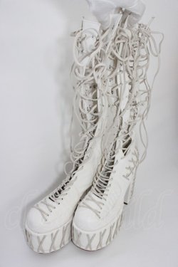 画像1: CLUB EXX / 編み上げブーツ 約24CM(外側採寸) 白 T-26-04-10-045-PU-SH-SA-ZT