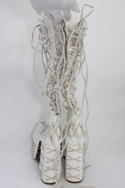 画像2: CLUB EXX / 編み上げブーツ 約24CM(外側採寸) 白 T-26-04-10-045-PU-SH-SA-ZT