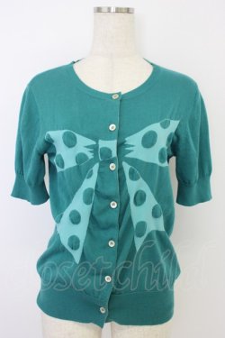 画像1: Jane Marple / ドットリボン半袖カーディガン  グリーン T-26-04-10-010-JM-TO-SA-ZT